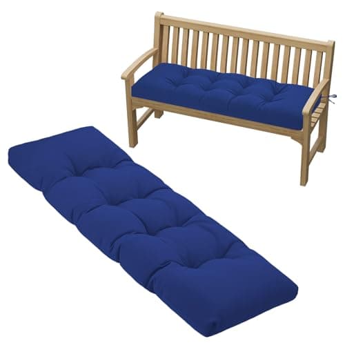 Image of PRIMEPATIO Outdoor Garden Bench Cushion, 8cm Thick Tufted Waterproof Long Bench Seat Pad with Ties, Replacement Cushion for Patio, Lawn & 2 Seater Loveseat Furniture, 108x45cm, Navy Blue
