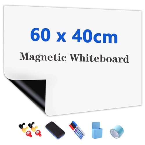 Image of JOMUSAGA Magnetic Whiteboard Paper, 60 x 40 cm, Self-Adhesive Dry Erase Sheets, Whiteboard Film for Wall, Includes Dry Wipe Pens, Eraser & Magnets – Ideal for School, Home & Office