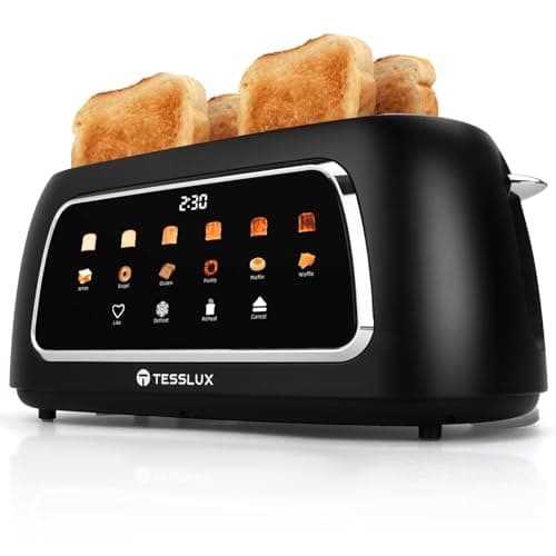 Image of Tesslux 4 Slice Toaster with Touch Screen Control, 1.5" Wide Long Slots, 6 Browning Levels & 6 Bread Types, Digital Timer, Memory, Defrost, Reheat (Black, 4)