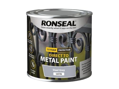 Image of Ronseal Direct to Metal Paint Steel Grey Satin 250ml – No Primer Needed, Water‑Based, Applies to Rust, Quick Drying, 15‑Year Protection for DIY & Professional Use