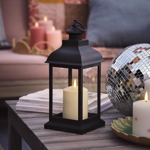 Image of Lights4fun 30cm Black Decorative TruGlow® LED Candle Lantern Battery Operated with Remote Control and Timer Indoor and Outdoor Use