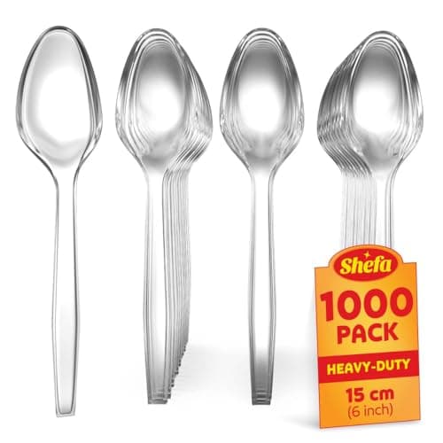 Image of Shefa 1000 Clear Spoons, Heavy Duty Spoons, Microwave-Safe Tablespoon, 6" Long for Birthday, Parties, Camping