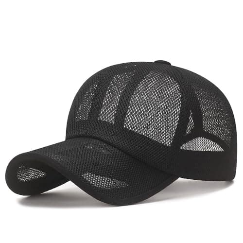 Image of TecHong Unisex Full Mesh Baseball Cap - Quick-Dry Adjustable Sun Hat Summer Breathable Dad Cap for Outdoor Sports Black