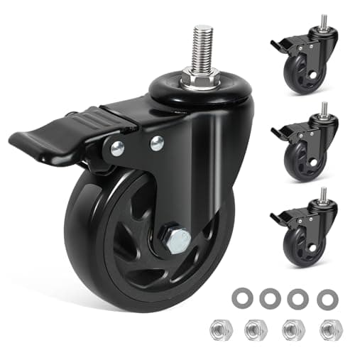Image of IQWTU Heavy Duty Castor with Brake, 100MM Furniture Castors with M12 X 30mm Screw Stem, PU Casters Trolley Wheels with Bolts, 4 Threaded Swivel Castors 360° Rotation up to 550KG