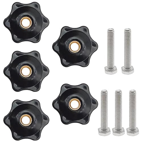 Image of XYQMLY 6 Star T Track Knobs and Bolts Kit, 5 Pack 6 Star Knobs 1/4 Inch 20 Female + 5 Pack 1/4in 20 Thread T Bolts, Threaded Hexagon Head Thru Knob Clamping Knobs Jig Knobs T Knob