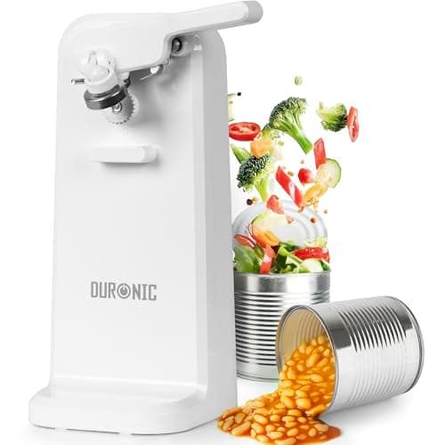 Image of Duronic Electric Can Opener CO40 WE Automatic Tin Openers with Knife Sharpener & Bottle Opener 50W Magnetic Electrical Can Openers One Touch Tin Opener for Arthritis Elderly Seniors White