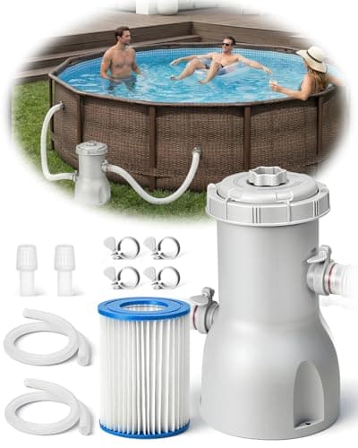 Image of Evoio Pool Filter Pump Above Ground, 530 Gallons Swimming Pool Filters Cartridge Pump, Electric Pool Water Pump for Pools Sand Cleaning Tool Set