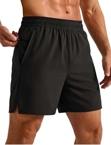 Image of MAGCOMSEN Men's Gym Shorts 5 Inch Quick Dry Sports Shorts Lightweight Athletic Running Workout Short Black, 2XL