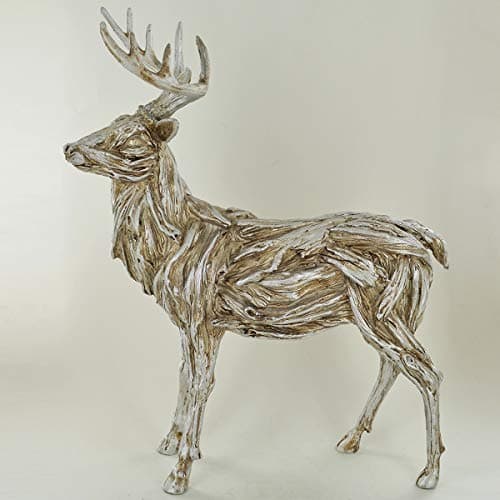 Image of Prezents.com Winter Deer Standing Stag Perfect For Christmas Decor - Silver Textured Artwork H35.5cm