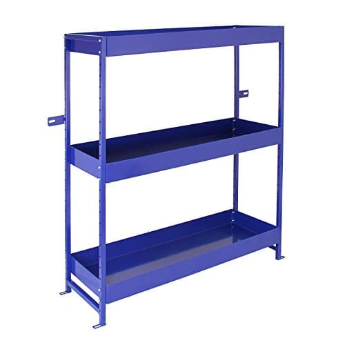 Image of Van Racking Unit Metal Shelving Tool Parts Accessories Storage 3 Shelves Height Adjustable Heavy Duty Blue Powder Coated Steel Customisable Garage Workshop 116.5cm x 115cm x 34.8cm FREE Brackets