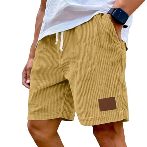 Image of Mens Corduroy Shorts Relaxed Fit Drawstring Waist Casual Shorts with Pockets Summer Jogging for Casual Wear and Outdoor Activities 01-Earthy Yellow L