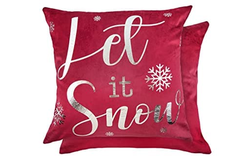 Image of Emma Barclay Let it Snow - Soft Plush Velvet Cushion Cover with Foil Print in Red - 17x17 (43x43cm)