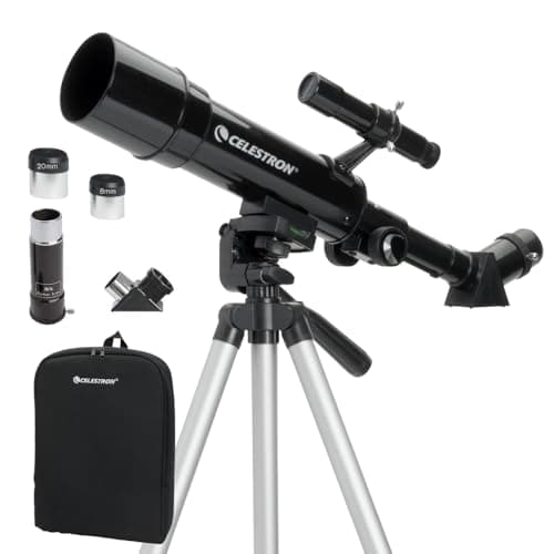 Image of Celestron 21038 Travel Scope 50 Portable Refractor Telescope Kit with Backpack - includes Two Eyepieces, 3x Barlow Lens, 45° Erect Image Diagonal, Height-adjustable Tripod and Accessory Tray, Black