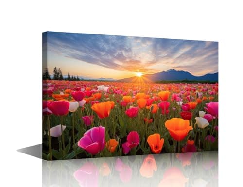 Image of TISHIRON Flower Pictures for Bedroom Wall Decor - Tulip Canvas Painting 5 Piece Wall Art Canvas Prints 30x45cm