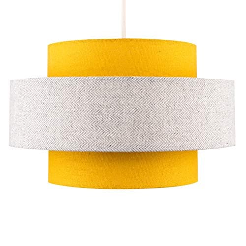 Image of MiniSun | Modern Ceiling Light Shade in a Mustard and Grey Herringbone Finish | Pendant Lights, Home Décor & Improvement Essential | 30cm Shade Width