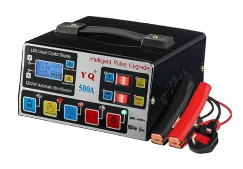 Image of 500A Heavy-Duty High Power Car Battery Charger with LCD Display, Smart 12V/24V Automatic 5-Stage Pulse Repair & Trickle Charge Universal Maintainer for Vehicle, Motorcycle & Lorry