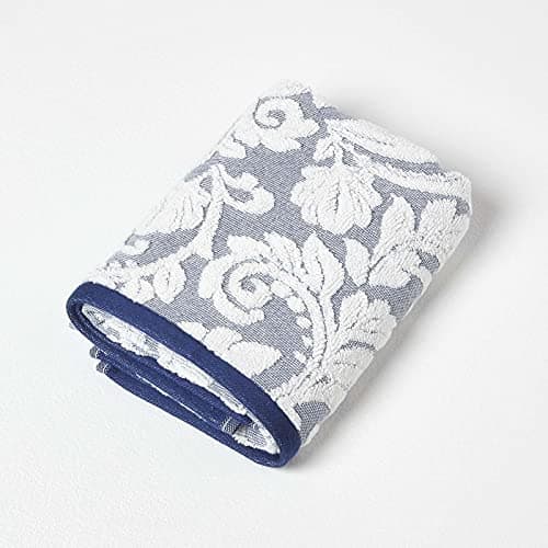Image of Homescapes Navy Guest Towel - 100% Turkish Cotton Patterned Large, Super Soft & Absorbent Extra Thick 600GSM Blue Towel For Bathroom