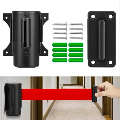 Image of Berry 5Meter Queue Barrier Belt - Red | Wall-Mounted Retractable Belt Barrier | Security Crowd Control Tape for Door Entrances & Events | Black Body with Screw Fixing Installation