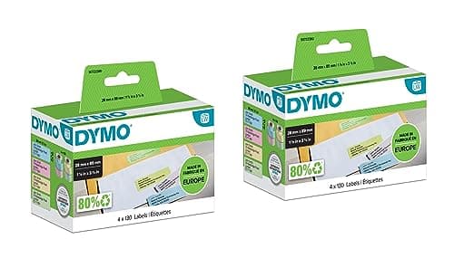 Image of DYMO Authentic LabelWriter Address Labels - 28mm x 89mm - 8 Rolls of 130 Easy-Peel Self-Adhesive Labels (1,040 in Total) Assorted Pastel Colours - Blue, Green, Pink & Yellow
