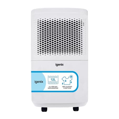 Image of Igenix IG9813 12L/Day Dehumidifier for Mould Removal & Clothes Drying, Removes 12 Litres Moisture, Damp, Mould in Home, Kitchen, Bedroom, Caravan, Office, Garage or Bathroom
