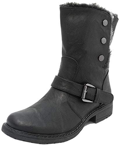 Image of Womens Fold Down Leather Look Fur Lined Biker Ankle Boots BLACK SIZE 5