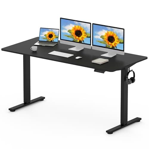 Image of FLEXISPOT 160 x 80cm Electric Standing Desk ONE PIECE Height Adjustable Desk Sit Stand Desk with 4 Memory Smart Panel and Backpack Hook for Home Office, (Black Frame+Black Desktop)