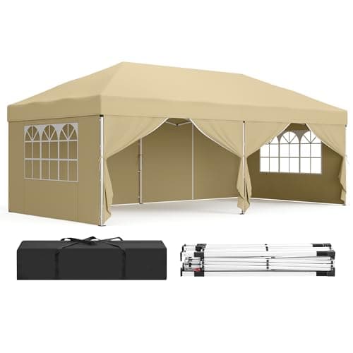 Image of SONGMICS Gazebo with Sides, Pop Up Gazebo, UPF 50+, Drizzle-Resistant Folding Canopy Tent, Heavy-Duty Outdoor Shade with Carry Bag, Marquee, Garden, Patio, Party, 6m x 3m, Beige GCT204LZ01