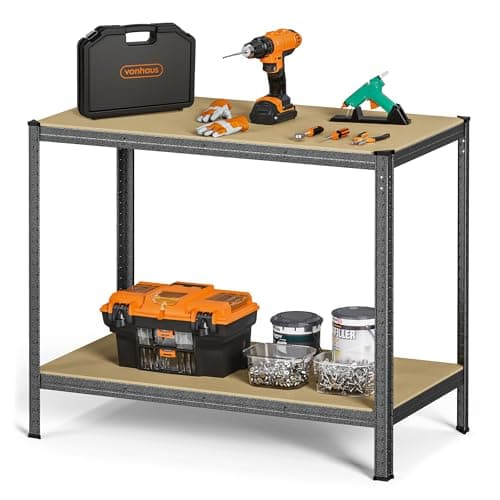 Image of VonHaus Work Bench - Heavy Duty Garage Workbench with Storage for General DIY Tasks - Metal Workshop Bench with 600kg Capacity - Boltless Work Benches for Workshops, Garage and Shed