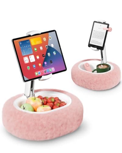 Image of Viozon Kindle Holder, Tablet Pillow Stand, Compatible with 4-13" Tablet/Phone with Snack Bowl, Adjustable, Foldable, Kindle Accessories, Idea for Reading in Bed & Watching Video, Pink