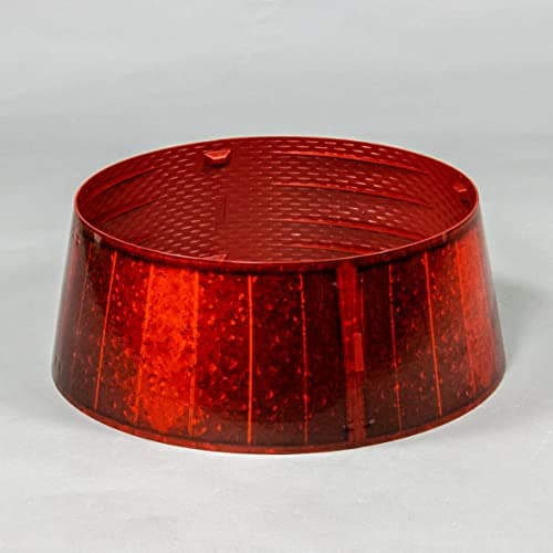Image of The Christmas Workshop 72369 Glossy Christmas Tree Skirt / 53cm Bottom Diameter, 45cm Top Diameter / 20cm High/Festive Red Colour / 4 Interlocking Magnetic Pieces