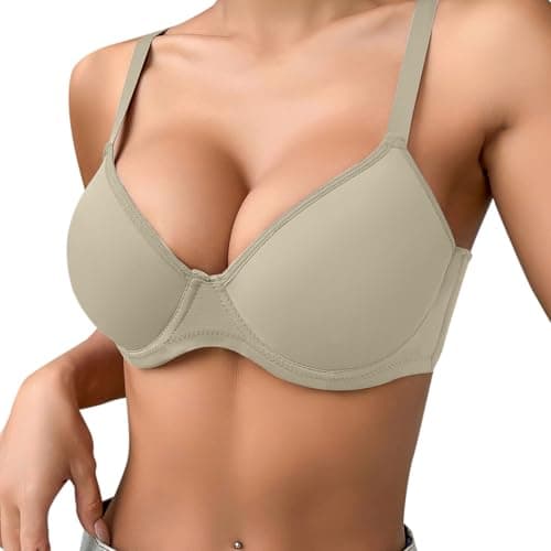 Image of Super Push Up Bra 2 Sizes Bigger Padded Push Up Shockabsorber Sports Bra Sexypadded Support Underwire Bralettes Soft Comfort Full Coverage Adjustable Straps T ShirtPlunge Bra (Army Green, 34B)