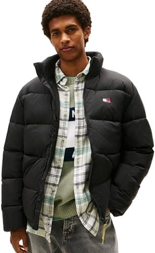 Image of Tommy Jeans Men’s Vail Puffer Jacket with Stand Collar, Black (Black), XS