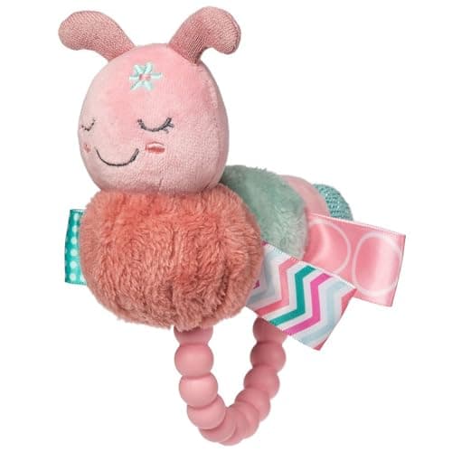 Image of Aurora Mary Meyer,41650M, Taggies Soft Baby Rattle with Soothing Teething Ring and Sensory Tags, 6-Inches, Camilla Caterpillar