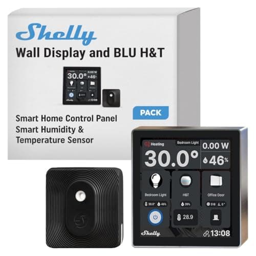 Image of Shelly Wall Display Black + Blu H&T Black (Bundle), Wi-Fi Smart Home Control Panel, Thermostat, Integrated 5A Relay, Neutral Conductor Required, Environmental Data, Control Panel, Alexa & Google Home