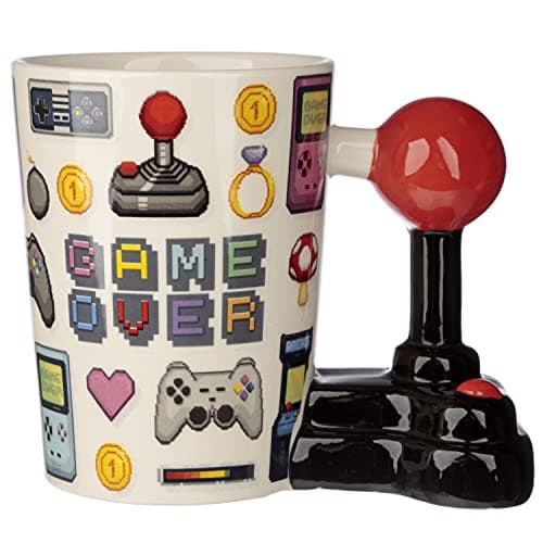 Image of Puckator Pixel Decal Game Over Joystick Ceramic Shaped Handle Tea Coffee Mug Funny Home Accessories - Cute Gifts for Girlfriend - Large Mugs for Men Women Hot Drinks - Cups Presents Secret Santa Gift