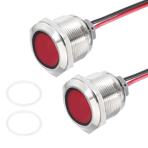 Image of PATIKIL 2Pcs 22mm(7/8") Indicator Light,12V-24V AC/DC 20mA LED Metal Signal Lamp Waterproof IP67 Flat Head Signal Lights with 205mm(8") Cable for Boat Car,Red