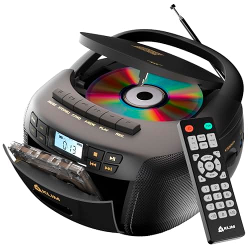 Image of KLIM CD Player with Cassette, Cassette Player & Recorder, Radio with CD, AM/FM Radio & USB, Bluetooth, Mains and Battery Operated - Black & Gold