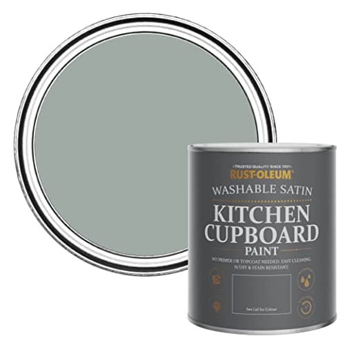 Image of Rust-Oleum Grey Scrubbable Kitchen Cupboard Paint in Satin Finish - Pitch Grey 750ml