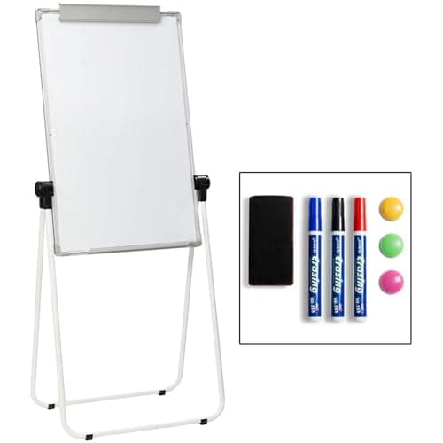 Image of DOEWORKS Flip Chart Easel Whiteboard 90x60cm U-Stand, Double Sides Magnetic White Board Flipchart, Height Adjustable and Foldable Whiteboard for Home School Office, White