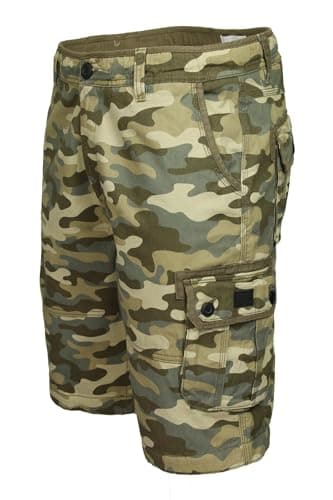 Image of Xact Mens Camo Cargo Shorts Heavyweight Cotton Twill 6 Pocket Regular Fit 11 Inch Utility Combat Summer (Khaki Camouflage) 42