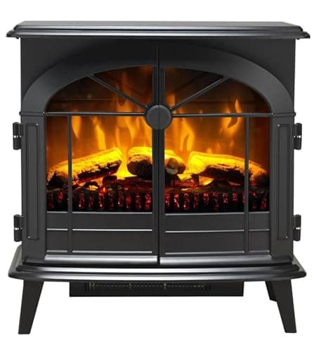 Image of Dimplex Leckford Large Optiflame Electric Stove, Black Freestanding Wood Burner Style LED Fire with Logs, Opening Doors, 2kW Heater Plus Choice of 1000 or 2000 Watt Heat Settings and Remote Control