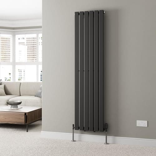 Image of DuraTherm® 1800 x 452mm Black Vertical Designer Radiator Single Column Flat Panel Modern Central Heating Panels Bathroom Radiators