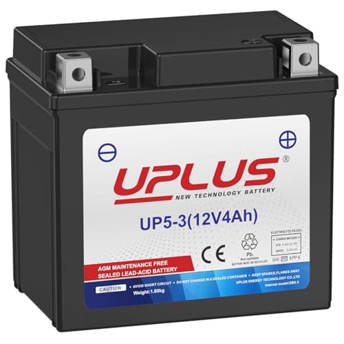 Image of UPLUS Motorcycle Battery UP5-3 12V 4Ah 70A CCA, replace for -TX5L-BS, Agm Maintenance Free SLA Scooter ATV | Confirm size before order 113L x 70W x 105H(mm)