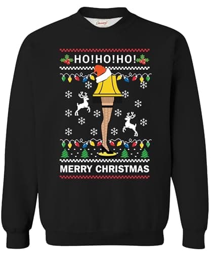 Image of Mainfini Men's Ugly Christmas Pullover Inappropriate Xmas Fragile Leg Lamp Black Graphic Jumper Loose Fit Winter Sweatshirt XL