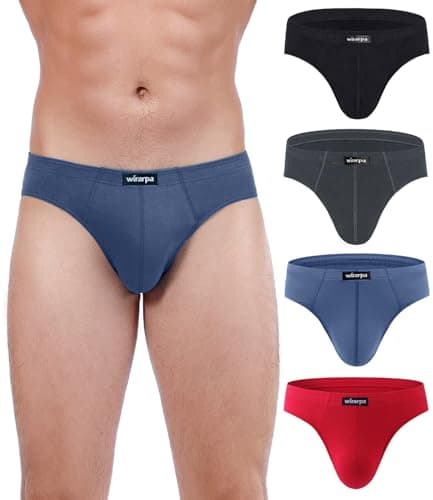 Image of wirarpa Men's Underwear Briefs Cotton 4 Pack Gents Classic Slips Soft Waistband Underpants Black Dark Grey Red Blue S