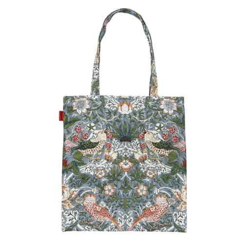 Image of Signare Flat Tote Bag Woven Tapestry Design (FLAT-) (Strawberry Thief Grey)
