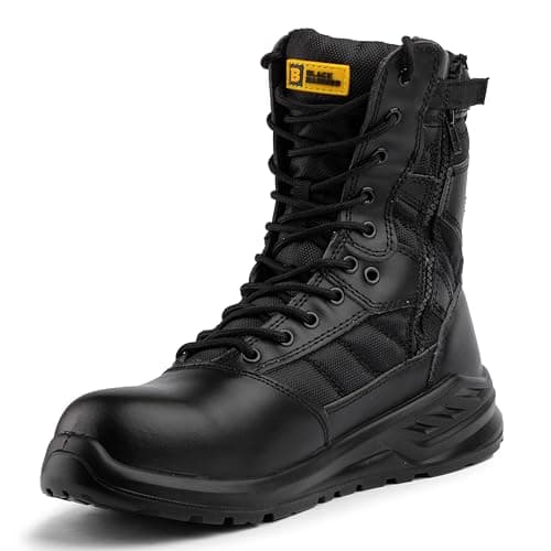 Image of Black Hammer Genuine Leather Combat Boots for Men: Military Tactical Police Work Safety Boots with Steel Toe Cap, Lightweight Ankle Support Outdoor Use 6666 (11 UK)