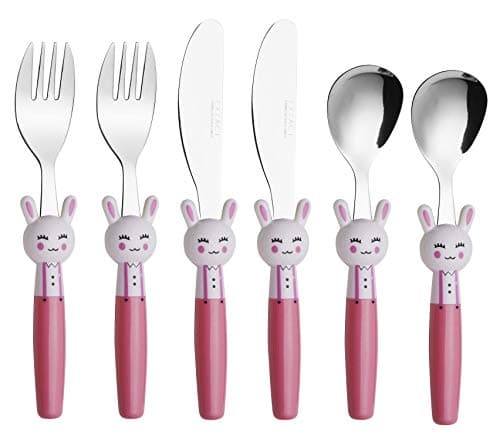 Image of Exzact Children's Cutlery Stainless Steel 6pcs Set/Kids Cutlery/Toddler Utensils/Flatware - 2 x Forks, 2 x Safe Dinner Knives, 2 x Dinner Spoons (Rabbit x 6)