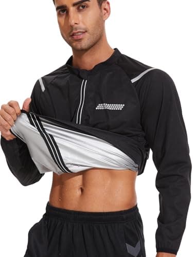 Image of Clevvets Sauna Suit for Men Long Sleeve Sweat Sauna Jacket Zipper Gym Workout Sauna Shirt Fitness Sweat Top