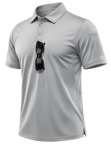 Image of MAGCOMSEN Tactical Polo Shirts for Men Lightweight Breathable Golf Tennis Polo Short Sleeve Workout Shirt Light Grey， L